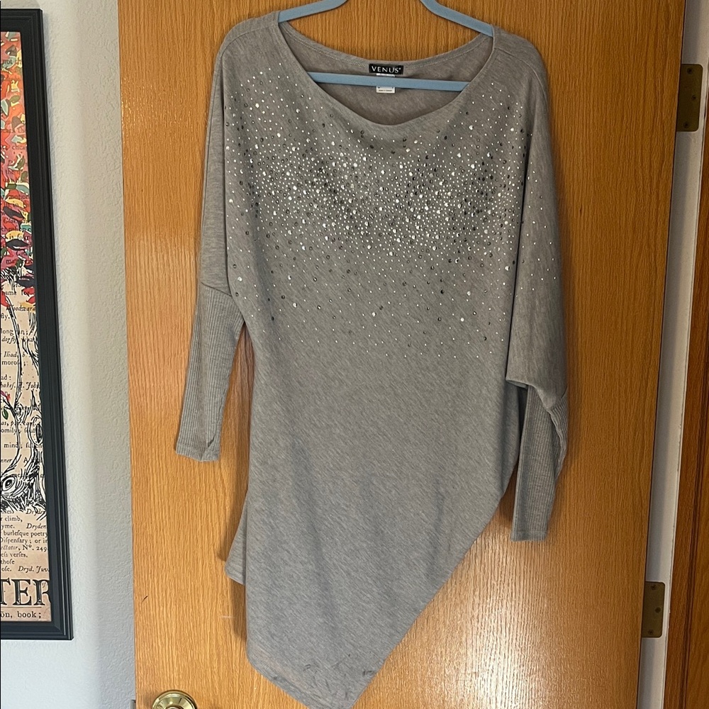 VENUS Gray Sequined Asymmetrical Top